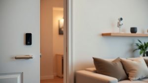 Casă modernă cu tehnologie de securitate inteligentă integrată.